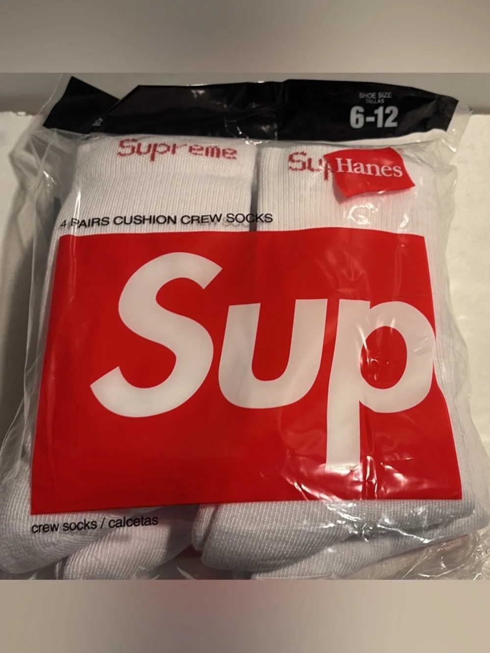 Supreme white and Red Crew Socks Pack